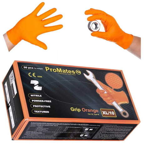 Rękawice Nitrylowe grube teksturowane nakrapiane GRIP pomarańczowe 50 sztuk