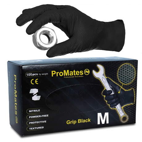 Rękawice Nitrylowe grube teksturowane nakrapiane GRIP czarne 50 sztuk