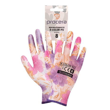 Rękawice Robocze Powlekane Kwiatki X COLOR-PU 8