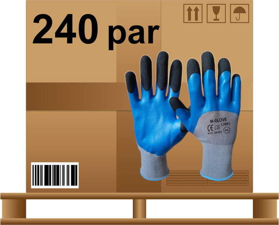 Rękawice robocze miękkie czarno niebieskie podwójnie oblane L2005 240