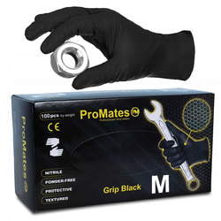 Rękawice Nitrylowe grube teksturowane nakrapiane GRIP czarne 50 sztuk